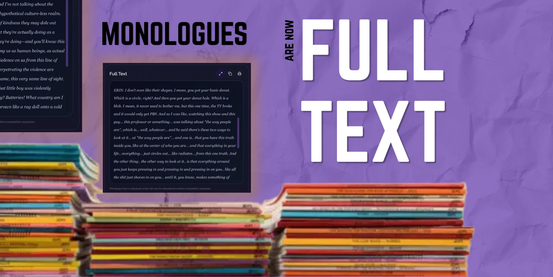 Monologues are now full text in stageready